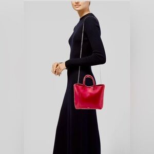 Theory Red Leather Tote Bag with Silver Chain Crossbody Strap • EUC • Like New🍒